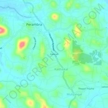 Mapa topográfico Kakkad, altitud, relieve