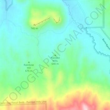 Mapa topográfico Painted Hills, altitud, relieve