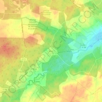 Mapa topográfico Ninon, altitud, relieve