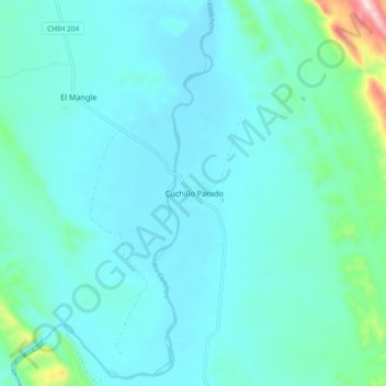 Mapa topográfico Cuchillo Parado, altitud, relieve