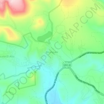 Mapa topográfico Mompaní, altitud, relieve