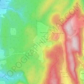 Mapa topográfico Les Allymes, altitud, relieve