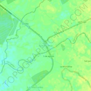 Mapa topográfico Puerto Inca, altitud, relieve