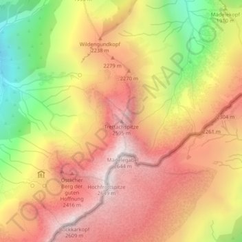 Mapa topográfico Trettachspitze, altitud, relieve