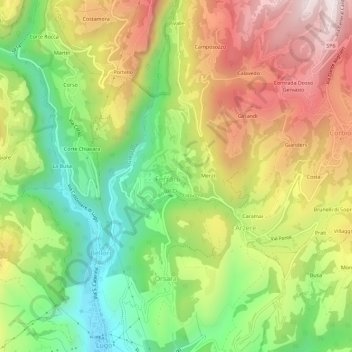 Mapa topográfico Lughezzano, altitud, relieve