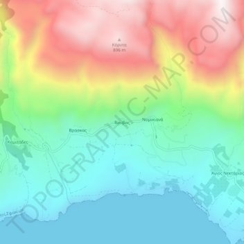 Mapa topográfico Vouvas, altitud, relieve