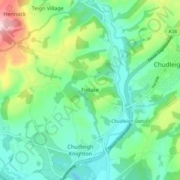 Mapa topográfico Finlake, altitud, relieve