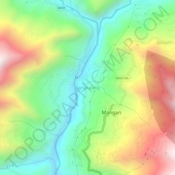 Mapa topográfico Sangkalang, altitud, relieve