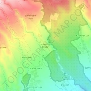 Mapa topográfico Sumberasih Selatan, altitud, relieve