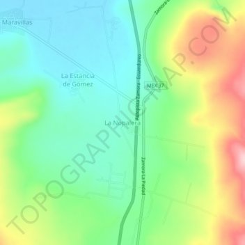 Mapa topográfico La Nopalera, altitud, relieve