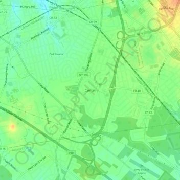 Mapa topográfico Carman, altitud, relieve