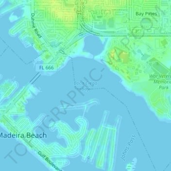 Mapa topográfico Boca Ciega Bay, altitud, relieve