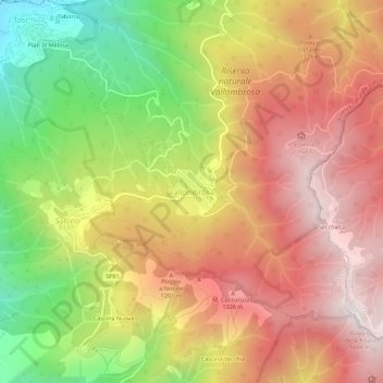 Mapa topográfico Vallombrosa, altitud, relieve