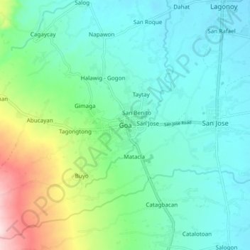 Mapa topográfico Goa, altitud, relieve