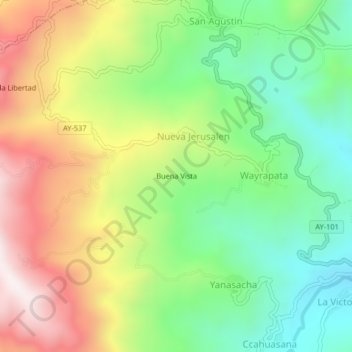 Mapa topográfico Buena Vista, altitud, relieve
