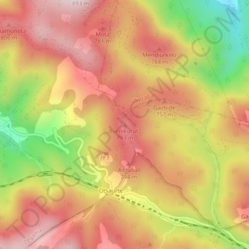 Mapa topográfico Burnikurutz, altitud, relieve