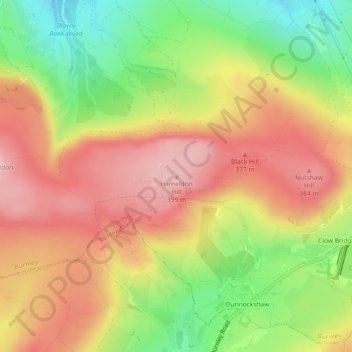 Mapa topográfico Hameldon Hill, altitud, relieve