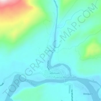 Mapa topográfico Pununo, altitud, relieve