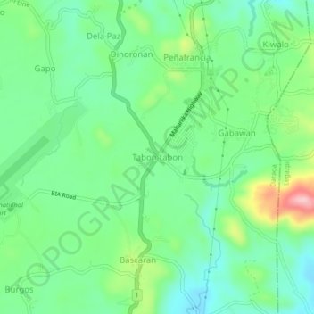 Mapa topográfico Tabon-tabon, altitud, relieve
