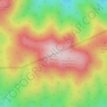Mapa topográfico Mount Phillips, altitud, relieve
