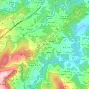 Mapa topográfico O Cerrado, altitud, relieve