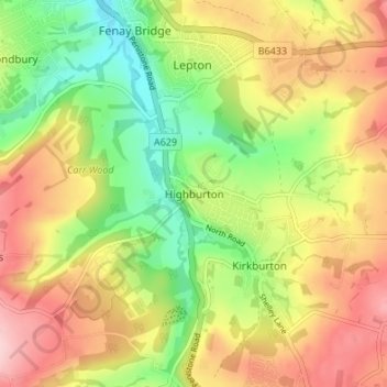 Mapa topográfico Highburton, altitud, relieve