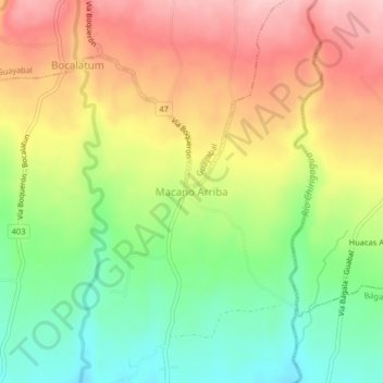 Mapa topográfico Macano Arriba, altitud, relieve