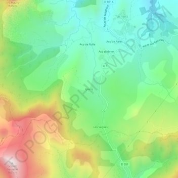 Mapa topográfico Gierre, altitud, relieve