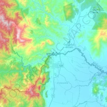 Mapa topográfico Tachileik, altitud, relieve