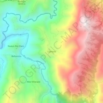 Mapa topográfico Llanitos, altitud, relieve