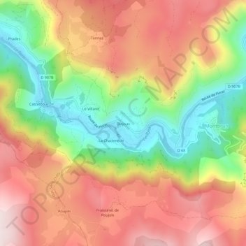 Mapa topográfico Blajoux, altitud, relieve