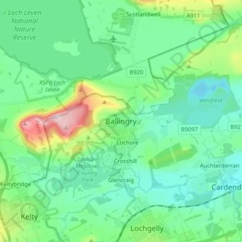 Mapa topográfico Ballingry, altitud, relieve