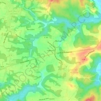 Mapa topográfico Sallenave, altitud, relieve