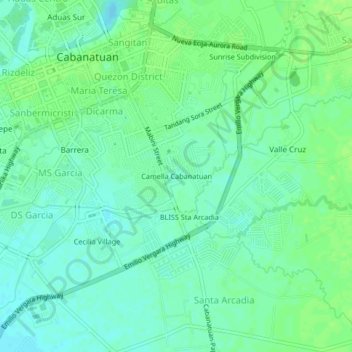 Mapa topográfico Camella Cabanatuan, altitud, relieve
