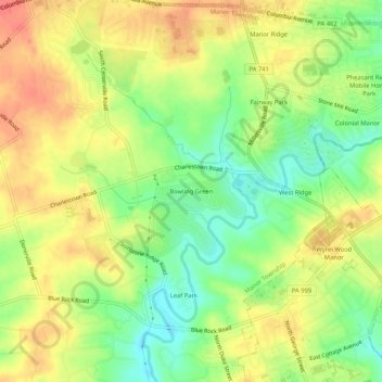 Mapa topográfico Bowling Green, altitud, relieve