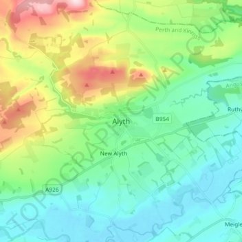 Mapa topográfico Alyth, altitud, relieve