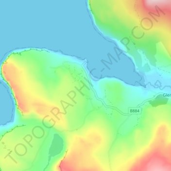 Mapa topográfico Milovaig, altitud, relieve