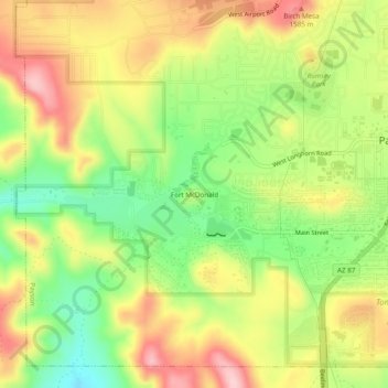 Mapa topográfico Fort McDonald, altitud, relieve