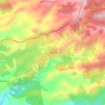 Mapa topográfico Zambrano, altitud, relieve