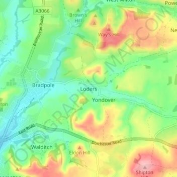 Mapa topográfico Loders, altitud, relieve