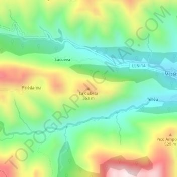 Mapa topográfico La Cubeta, altitud, relieve