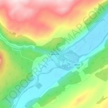 Mapa topográfico Cannich, altitud, relieve