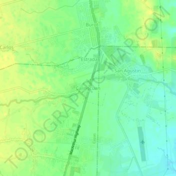 Mapa topográfico Calingcuan, altitud, relieve