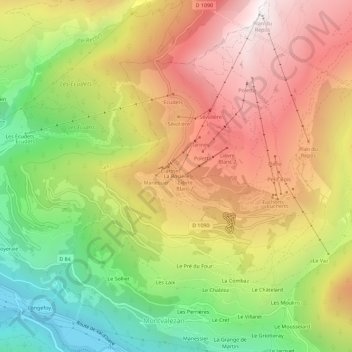 Mapa topográfico La Rosière, altitud, relieve