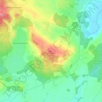 Mapa topográfico Aschberg, altitud, relieve