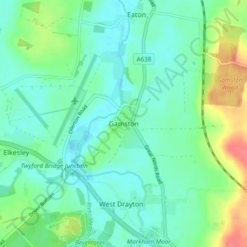 Mapa topográfico Gamston, altitud, relieve