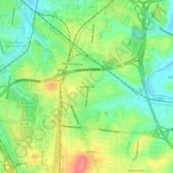 Mapa topográfico Woodbine, altitud, relieve