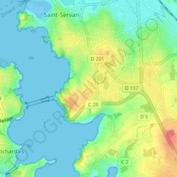 Mapa topográfico La Briantais, altitud, relieve