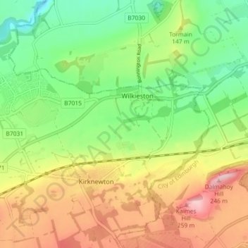Mapa topográfico Humbie, altitud, relieve