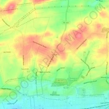Mapa topográfico Sunset, altitud, relieve